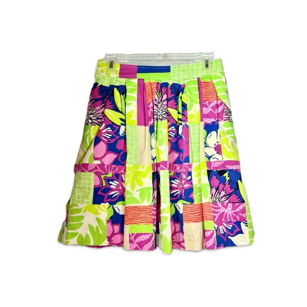 Vintage Lilly Pulitzer Tiki Floral Pleated Skirt Thatch Patch Pattern Size 0